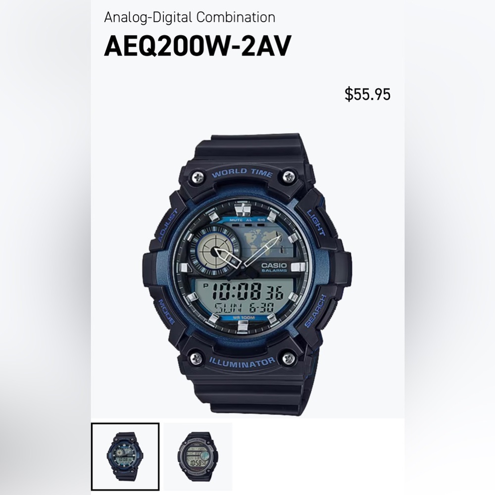 Casio World Time AEQ200W-2AV NWT and Papers